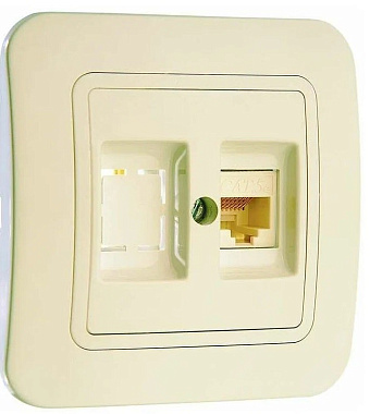 Розетка 1 СП комп. RJ45 кат.5e + гнездо Makel Lillium кремовый