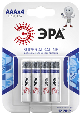 Элемент питания ЭРА LR03-4BL SUPER Alkaline C0038451