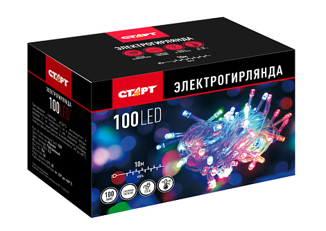 Гирлянда светодиодная СТАРТ НГ 100LED 220V 8 реж 10м нить мульти