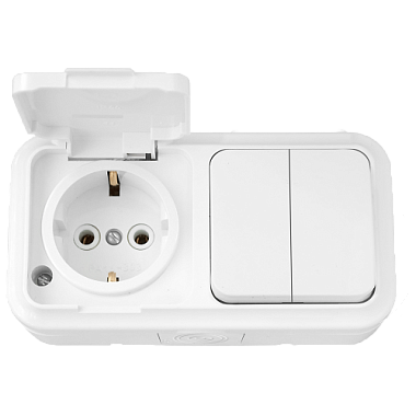 Блок ОП (2кл. + 1роз.с з/к) IP54 Bylectrica Пралеска Аква белый