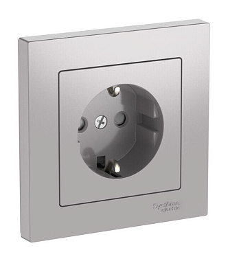 Розетка с заземлением 1 СП 16А с з/шт безвинт. зажим SE AtlasDesign алюминий