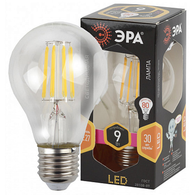 Лампа светодиодная Е27   9Вт 2700К 230В филамент груша тепл. белый свет ЭРА Б0043433
