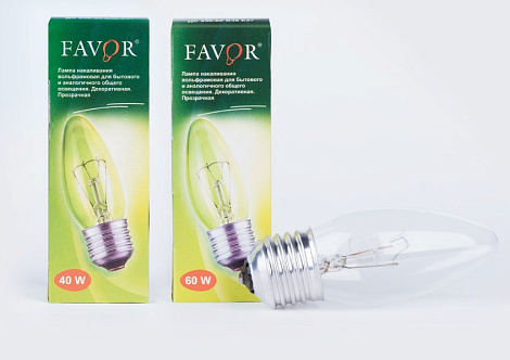 Лампа накаливания Е27 40Вт 230В свеча прозр. Favor