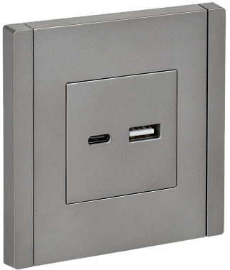 Розетка 1 СП USB A+тип-С 3,1А IEK FP550 Forte&Piano сталь