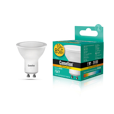 Лампа светодиодная GU10 10Вт 3000К 170-265В рефлектор Camelion