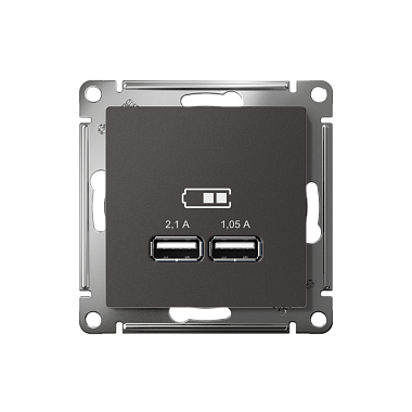 Розетка 1 СП USB А+А 2,1А (2х1,05А) 5В механизм SE AtlasDesign базальт