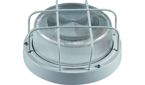 Светильник промышленный под лампу Е27 до 100Вт IP65 ТЕХАС круг с решеткой белый d210 Владасвет