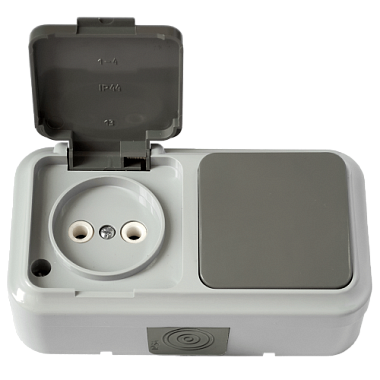 Блок ОП (1кл. + 1роз.) IP54 Bylectrica Пралеска Аква серый