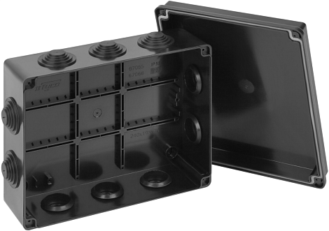 Коробка расп. ОП 240х195х90мм IP55 10 вводов Рувинил черный