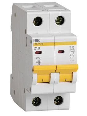 Автоматический выключатель 2P  10A (C) 4,5kA ВА 47-29 IEK