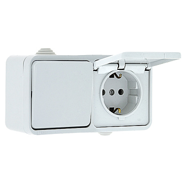 Блок ОП (1кл. + 1роз.с з/к) IP44 EKF Прага белый