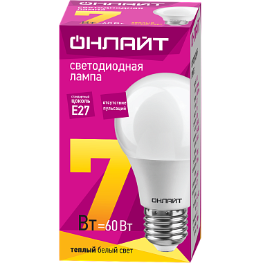Лампа светодиодная Е27   7Вт 2700К 220-240В груша ОНЛАЙТ 71 647