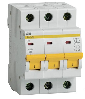 Автоматический выключатель 3P   6А (D) 4,5kA ВА 47-29 IEK