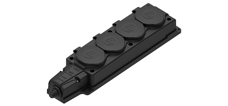 Колодка 4-гн. с з/к с крышкой 16А IP44 (каучук) 250В 2P+PE SE MultiSet черный