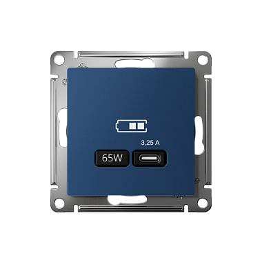 Розетка 1 СП USB тип-С 65W высокоскор.заряд QC,PD механизм SE AtlasDesign аквамарин