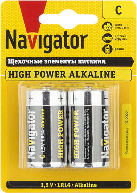 Элемент питания (C) щелочной LR14 Alkaline 1,5V 2BL Navigator 94 754