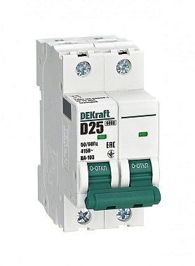 Автоматический выключатель 2P  25А (D) 6,0kA ВА103 DEKraft