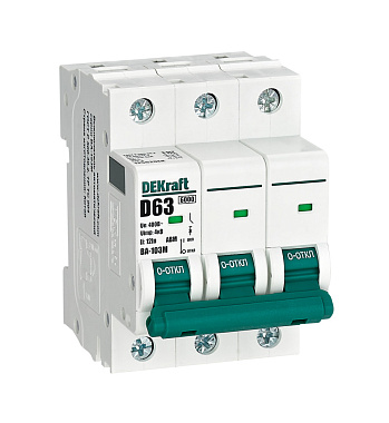 Автоматический выключатель 3P   63А (D) 6кА ВА103M без теплозащиты DEKraft