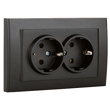 Розетка с заземлением 2 СП 16А Ovivo Mina черный металлик