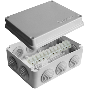 Коробка расп. ОП 150х110х70мм IP54 10 вводов (10 гермовводов; колодка 10А) крышка на винтах серый E.p.plast