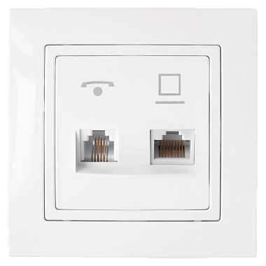 Розетка 1 СП комп. RJ45 кат.5e + телеф.RJ12 Bylectrica Уют белый