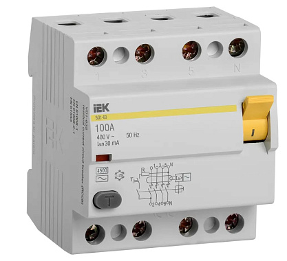 УЗО 4P 100А  30мА 4,5кА ВД1-63 IEK