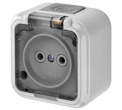 Розетка 1 ОП IP54 16А с крышкой прозр. Bylectrica Пралеска Аква серый