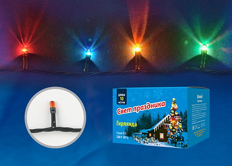 Гирлянда с контроллером 10м 200 миниламп накаливания разноцветный свет провод зеленый ТМ Uniel