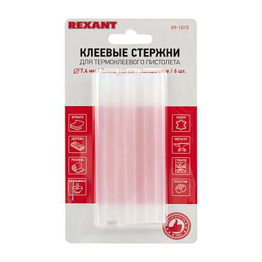 Стержни клеевые Ø7мм, 100мм, прозрачные (6 шт/уп), блистер Rexant