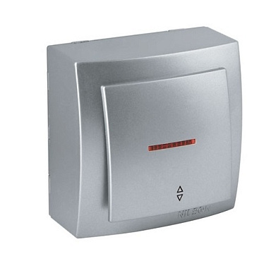 Выключатель 1 ОП 10А проходной с подсв. Nilson Themis Metallic серебро