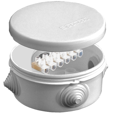 Коробка расп. ОП D=90мм, H=45мм IP54 4 ввода (4 гермоввода; колодка 10А) серый E.p.plast