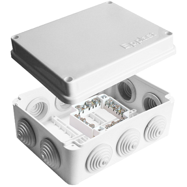 Коробка расп. ОП 150х110х70мм IP54 10 вводов (10 гермовводов; колодка 16А) крышка на винтах белый E.p.plast