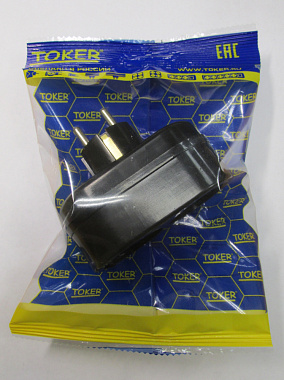 Двойник-евро 16А 250В черный Toker (инд.упак)