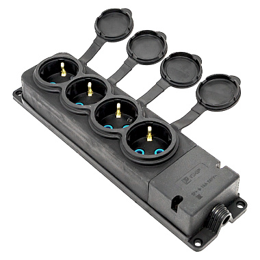 Колодка 4-гн. с з/к с крышкой 16А IP44 (каучук) 230В 2P+PE EKF PRO