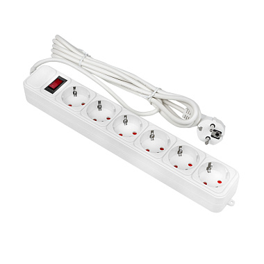 Сетевой фильтр 6 с з/к 3м с выкл. ПВС 3х0,75мм² 10А/2,2кВт белый Блокбастер EKF