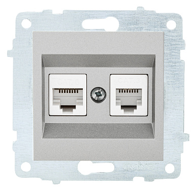 Розетка 1 СП комп. RJ45+RJ45 кат.6 механизм Ovivo серебро