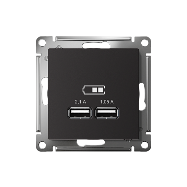 Розетка 1 СП USB А+А 2,1А (2х1,05А) 5В механизм SE AtlasDesign карбон