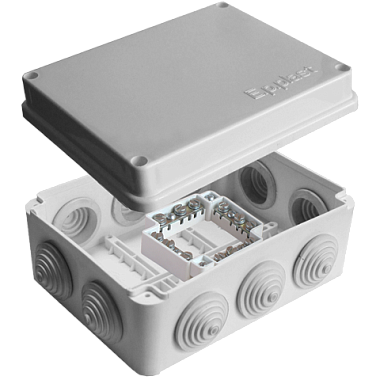 Коробка расп. ОП 150х110х70мм IP54 10 вводов (10 гермовводов; колодка 16А) крышка на винтах серый E.p.plast