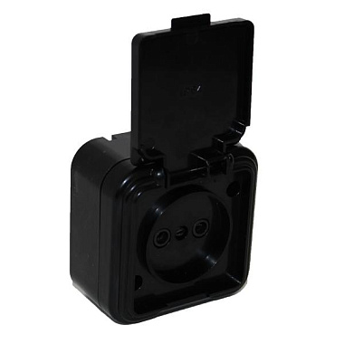 Розетка 1 ОП IP44 16А с крышкой БелТИЗ Элект Викинг черный