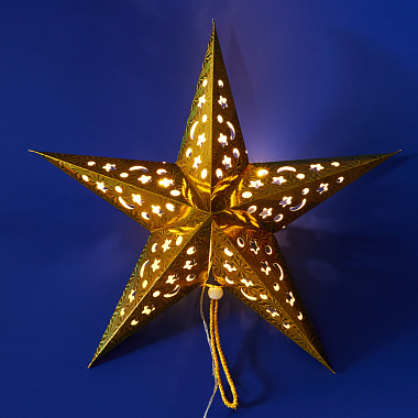 Фигура светодиодная «Золотая звезда» на бат. 2AA (не в/к) 45х45см подвесная 5 светодиод. теплый белый свет провод прозрачный TM Uniel,