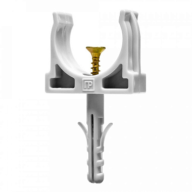 Крепеж-клипса для труб ПВХ (D=25) с дюбелем и саморезом Промрукав серая