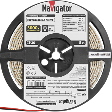 Лента светодиодная 14,4Вт IP20 12V теплый белый 3000К Navigator 71 426