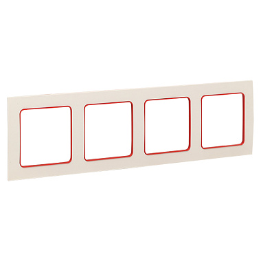 Рамка 4-постовая EKF Стокгольм белая c красной линией