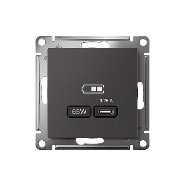 Розетка 1 СП USB тип-С 65W высокоскор.заряд QC,PD механизм SE AtlasDesign базальт