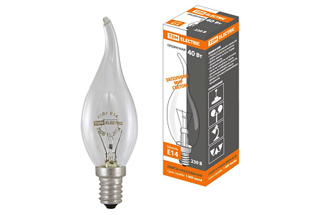 Лампа накаливания Е14 40Вт 230В свеча на ветру прозр. TDM