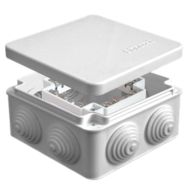 Коробка расп. ОП 105х105х56мм IP54 7 вводов (4 гермоввода; колодка 16А) серый E.p.plast