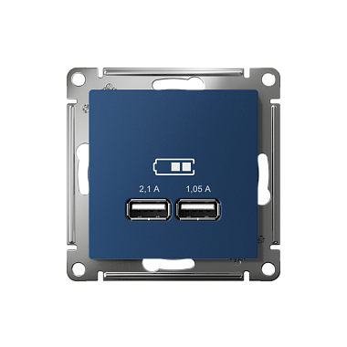 Розетка 1 СП USB А+А 2,1А (2х1,05А) 5В механизм SE AtlasDesign аквамарин