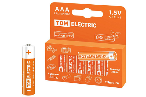 Элемент питания (AAA) щелочной LR03 Alkaline 1,5V PAK-8 TDM