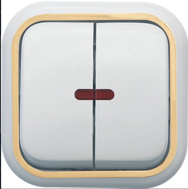 Выключатель 2 ОП  6А с подсв. Кунцево-Электро Валентина белый с ободком "под золото"