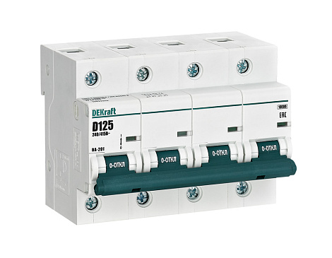 Автоматический выключатель 4P 125A (D) 10kA ВА201 DEKraft